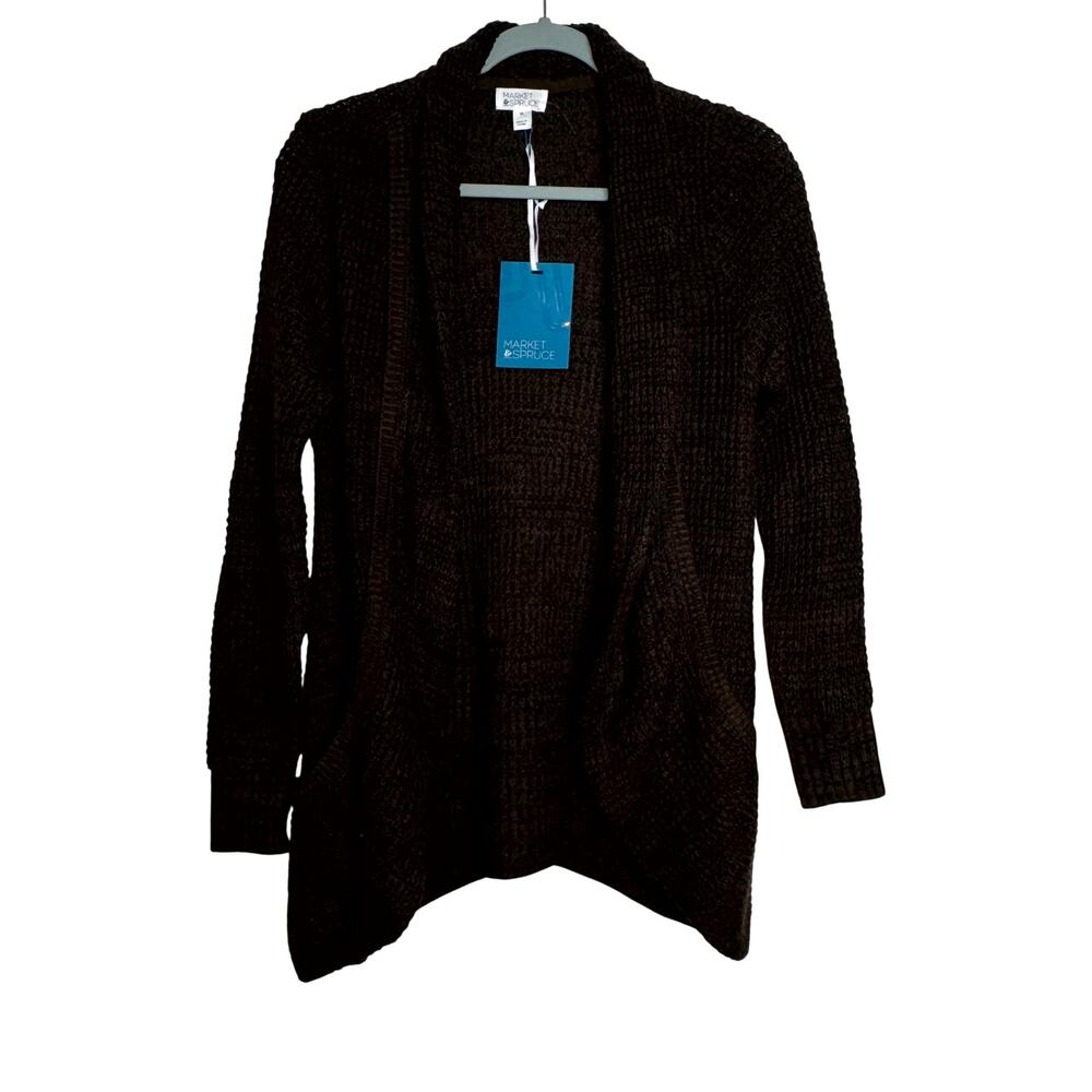 Market & Spruce Tabatha Waffle Knit Cocoon Cardigan Brown Sweater NWT Size XS - Picture 2 of 8